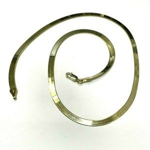 Solid 14K Yellow Gold 4mm Wide Smooth Herringbone Chain Collar Necklace 16" NEW